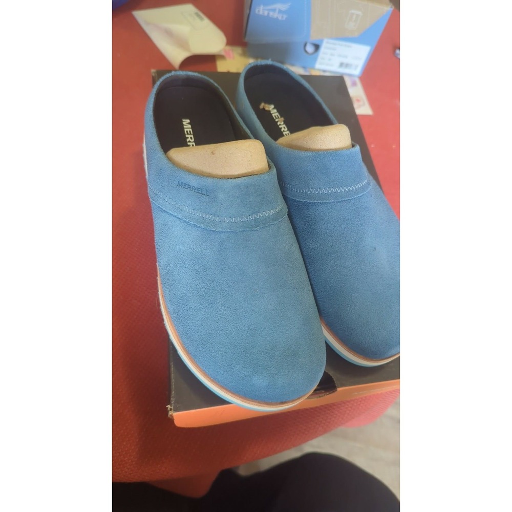 Merrell Juno Clog Suede Bluestone Blue Platform Slip On Shoes J001198 Womens 9.5 - Picture 2 of 9